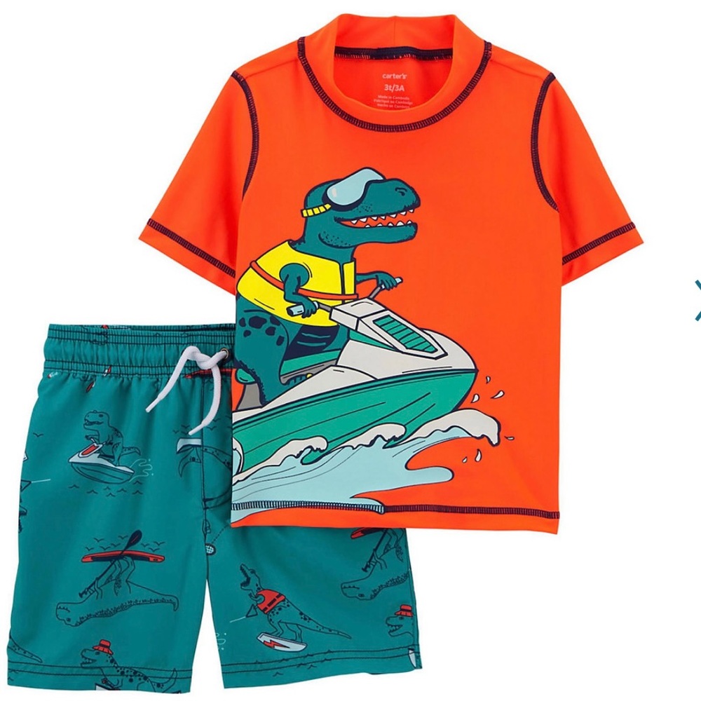 💙☀️🦖NWT Carter’s Dinosaur Rashguard Swim-set